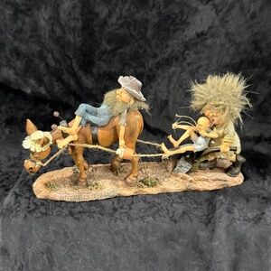 Vintage Collectible Humorous Comical Folk Art Figurine "Hillbilly Tractor"